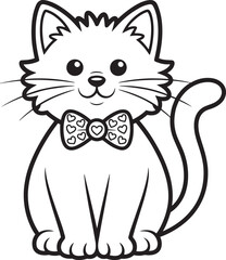 Charming Feline Friend with Heart Bowtie A Whimsical Vector Illustration of a Cute Cat