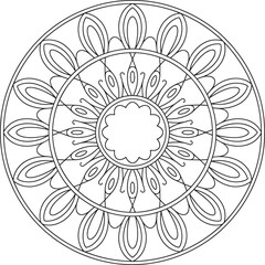 Circular Floral Design with Intricate Petal Patterns and Central Motif for Coloring Pages