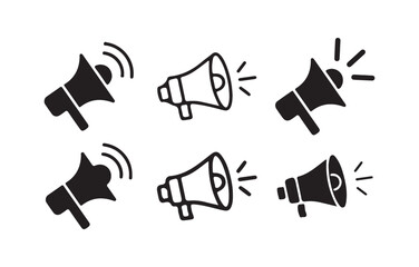 Obraz premium Megaphone - promotion web icon set. Announcement sign isolated set on white background. Marketing megaphone sign. Shout announce isolated on white background. vector illustration eps 10.