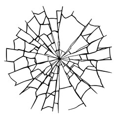 Obraz premium Minimilist illustration of a shattered glass pane with cracks radiating from a central point in a circular design vector
