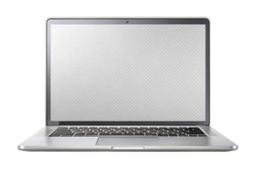 Sleek modern silver laptop with blank screen ready for your content transparent background