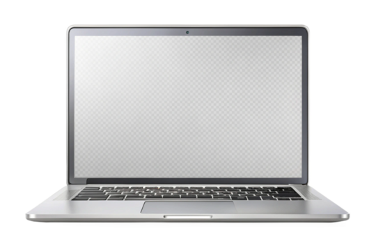 Sleek modern silver laptop with blank screen ready for your content transparent background