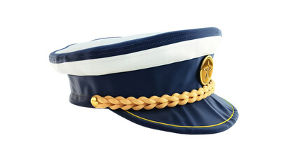 Captain's hat with nautical badge with accessories on transparent background.

