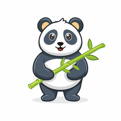 Naklejka premium Cute Panda Holding Bamboo illustration