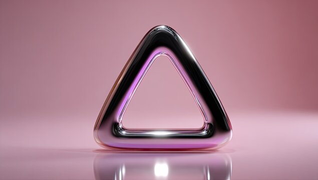 Polished metallic triangle on a pink background