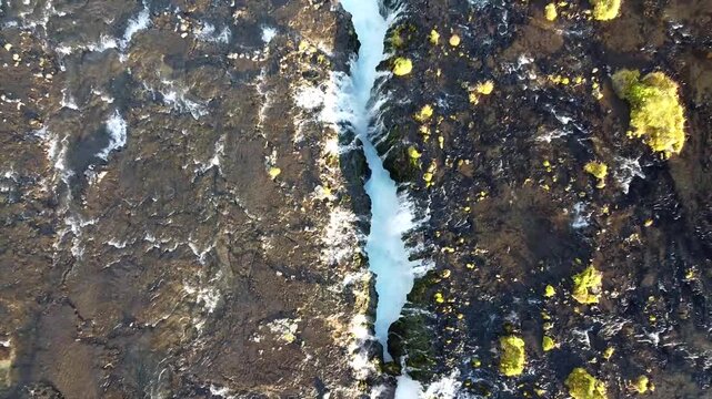 Aerial View of Br&uacute;arfoss Waterfall Iceland - Tourists on Bridge