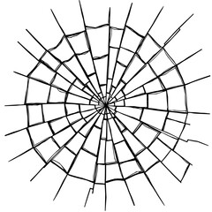 Obraz premium Minimilist illustration of a shattered glass surface with radial cracks emanating from a central point in black and white vector