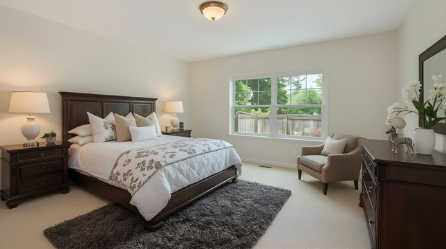 Elegant Traditional Master Bedroom with Dark Wood Furniture