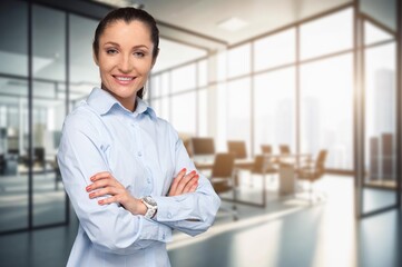Fototapeta premium Confident beautiful business leader posing in office
