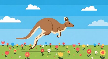 Kangaroo Leaping Spring Meadow.