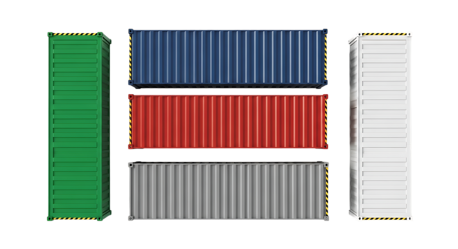 Shipping containers isolated on transparent background