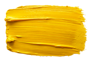 Thick yellow paint stroke texture close up abstract art background transparent background