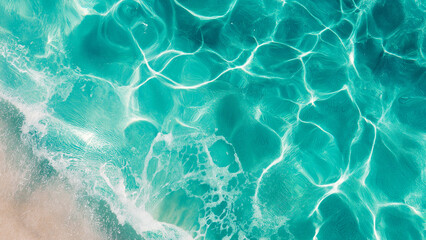 Fototapeta premium Summer Paradise Morning Sunlight Sparkle with Calming Ocean Ripples in Turquoise and Golden Tones for Life and Business Inspiration 