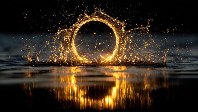 Golden ring of water splash, dark background