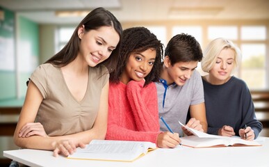 University concept, happy young students in classroom