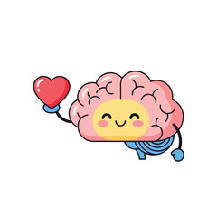 Cute cartoon brain character holding a heart, symbolizing love and intelligence.