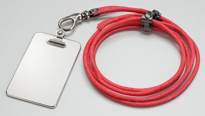 Fototapeta premium Red lanyard with blank ID card