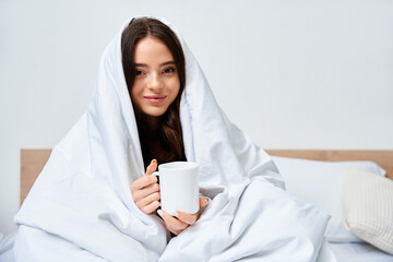 Cozy moments with a cup of warmth in a serene bedroom atmosphere