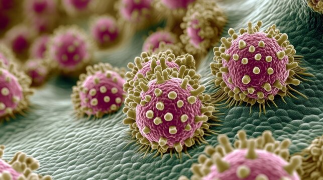 High magnification view of bladder cancer cells reveals unique textures.
