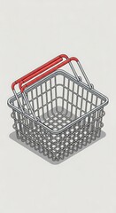 Empty Shopping Basket with Isometric View.