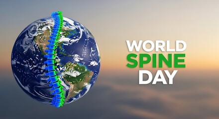 World spine day awareness earth globe graphic with health message on blurred background