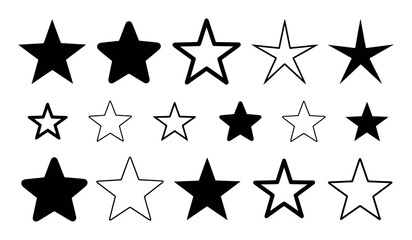 Collection of Black and White Star Icons in Various Styles and Sizes