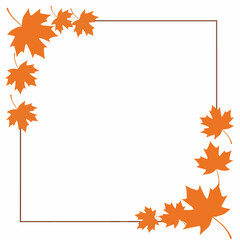 Obraz premium A square frame decorated with autumn maple leaves in orange, set against a white background.