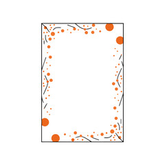Obraz premium Abstract decorative frame with scattered orange dots and curved black lines on a white background, ideal for borders or design elements.