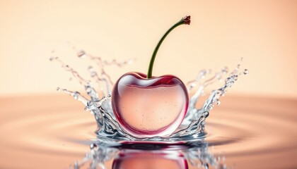 Vivid cherry splashing into water with dynamic impact