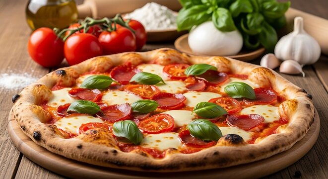 Delicious Pepperoni Pizza on Wood. - Powered by Adobe