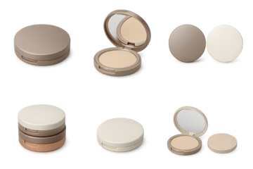 Compact powder cosmetic mockup collection designed for branding, packaging, and product presentation. Ideal for beauty, fashion, and makeup design projects.  
