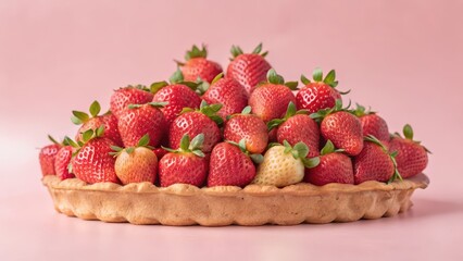 Fresh strawberries piled high in a single layer on a crisp white surface