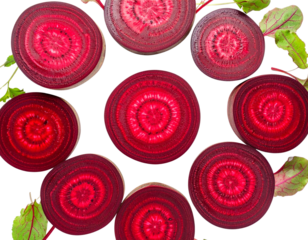 Top-Down View of Sliced Beetroot on White Background, Isolated
