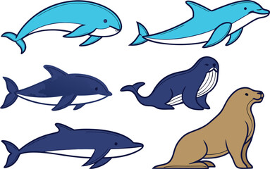 Marine Mammal Set Creative Illustration. Colorful Marine Mammal Set Ocean Artwork. Marine Mammal Set Aquatic Animal Design. Beautiful Marine Mammal Set Illustration Artwork. Decorative Marine Mammal