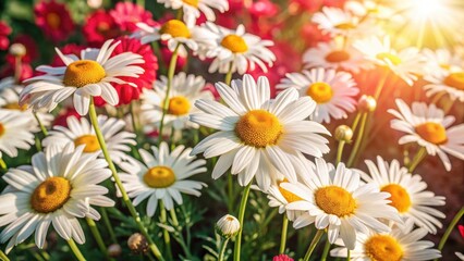 Fototapeta premium Chamomile flowers in garden with sunlight