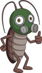 Cartoon cockroach character, gas mask insect, funny bug illustration, vector pest art, survival theme, anthropomorphic roach, toxic environment concept