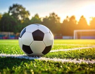 Fototapeta premium Close-up of a soccer ball on a field.