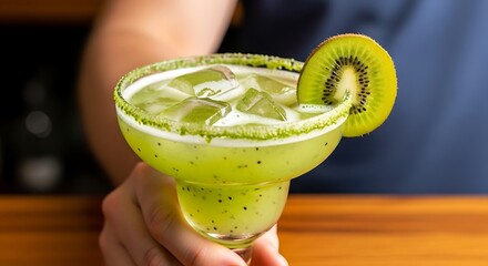 Kiwi Margarita Cocktail with Bar Setting.
