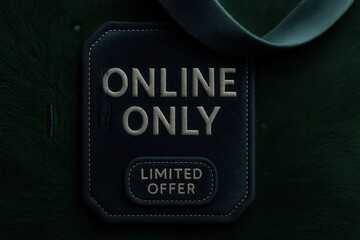 ONLINE ONLY and LIMITED OFFER sale banner, luxurious leather style, exclusive retail discount promo.