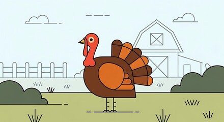 Thanksgiving Turkey Farm Illustration.