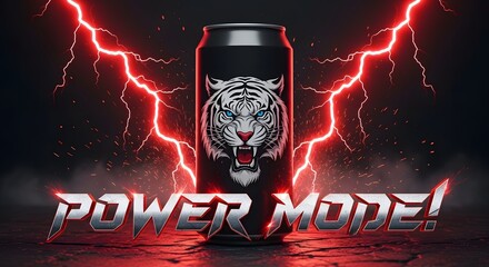 Powerful energy drink with tiger design and electric lightning effects © Md