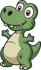 Cartoon dinosaur character, green T-Rex illustration, friendly prehistoric animal, vector kids art, smiling dino design, playful creature, children’s theme