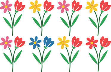 Set of Colorful Wildflowers Creative Illustration. Beautiful Set of Colorful Wildflowers Artwork. Decorative Set of Colorful Wildflowers Illustration. Unique Set of Colorful Wildflowers Creative Art