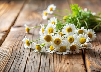 Obraz premium Gentle Delicate Chamomile Flowers on Wooden Table