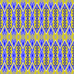 seamless geometric pattern
Vibrant seamless geometric pattern, inspired by traditional ethnic textile motifs and folk art. The pattern features a continuous grid of bold geometric shapes, triangles,