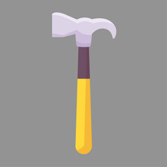 Claw hammer tool with a yellow handle, isolated vector illustration