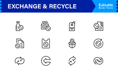 Exchange and Recycle Symbols Icons – Modern Professional Line Icon Set Featuring Minimal Vector Design for Environmental and Sustainability Themes