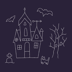 Halloween background with hand drawn spooky elements 