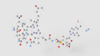 cyanocobalamin molecule 3d, molecular structure, ball and stick model, structural chemical formula vitamin b12