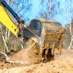 Excavator bucket loading dirt